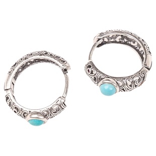 ClaraAsh 原矿绿松石耳环女925银耳圈不规则纹理藏式民族风耳饰男