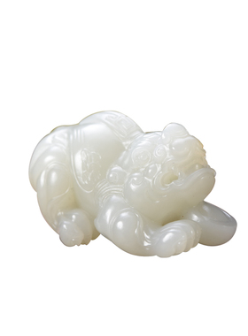 雪玉轩貔貅手把件籽料白玉