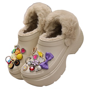 crocs洞洞鞋卡骆驰雪屋厚底沙滩保暖户外冬季棉拖毛毛女鞋208546