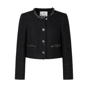 MOISSAC摩萨克秋棉珠片小香风粗花呢短款外套上衣女