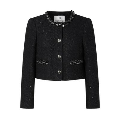 小香风粗花呢珠钻装饰短款外套