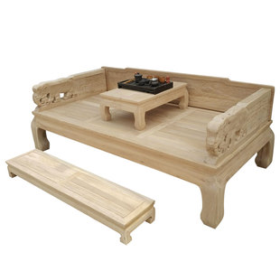 北方老榆木罗汉床白茬白坯实木床仿古床客厅沙发床新中式家具双人