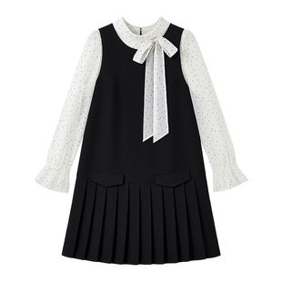 秋水伊人连衣裙两件套2026年春季新款女装通勤蝴蝶结休闲裙子套装