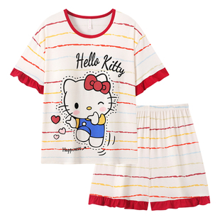 hellokitty莫代尔短袖睡衣女孩夏季初中学生带胸垫卡通中大童15岁