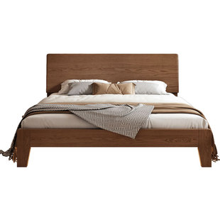 实木床现代简约1.8m主卧家用双人床胡桃橡木床出租房1米5单人床架