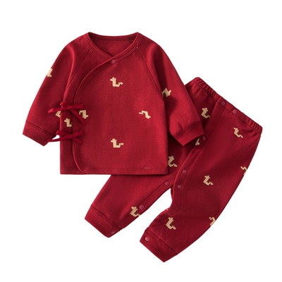 欧美宝宝衣服四季款纯棉a类新生儿分体套装大红色婴儿拜年服安阳
