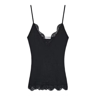 ZA外贸出口女装多色选叠穿假两件纯欲金色蕾丝吊带上衣 5644826