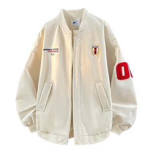回力PU皮夹克外套男士春秋季美式复古宽松休闲青少年飞行员棒球服