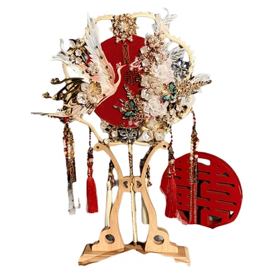 新娘结婚团扇重工款双面双色喜扇