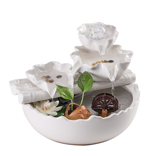 小型陶瓷流水喷泉摆件白色客厅招财鱼缸装饰水晶球风水球开业礼品