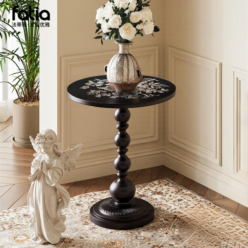 法式复古创意小茶几客厅沙发边几圆桌铁艺轻奢阳台花卉圆桌中古风