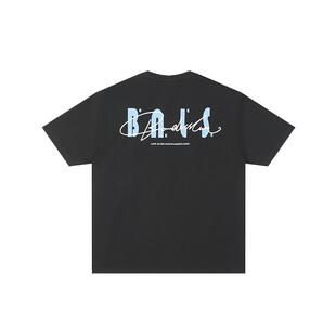 BONELESS新疆长绒棉手绘字母短袖T恤凉感夏季新款宽松情侣体恤男