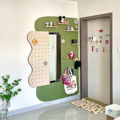 木工小舅 入户洞洞板穿衣镜挂衣架一体 挂墙卧室全身镜收纳衣帽架