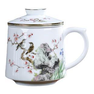 景德镇茶杯陶瓷茶水分离泡茶杯个人办公杯家用带盖喝茶水杯子礼品