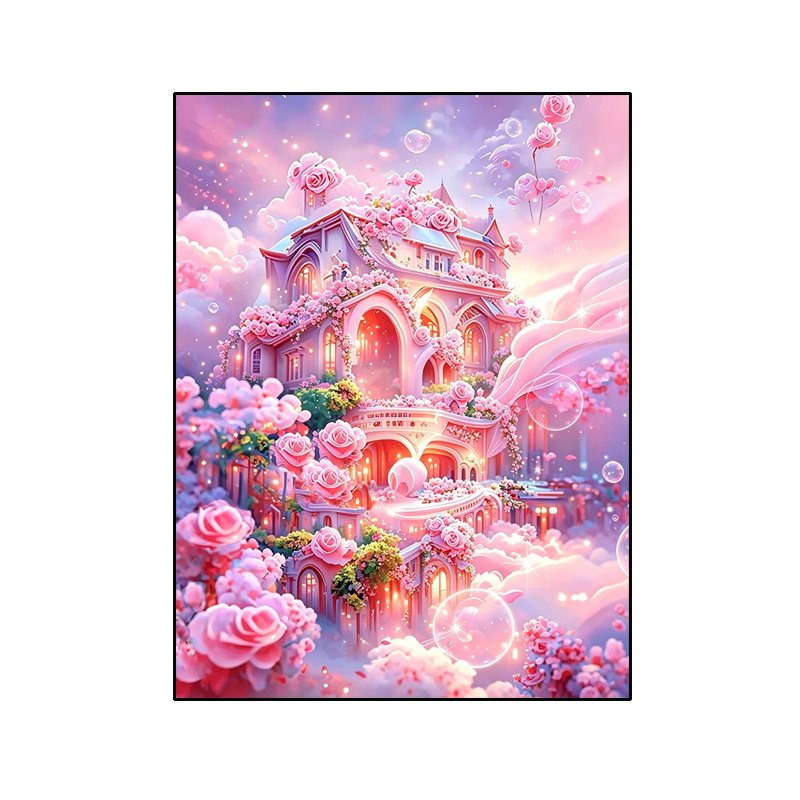 唯美粉色城堡风景钻石画卧室满钻