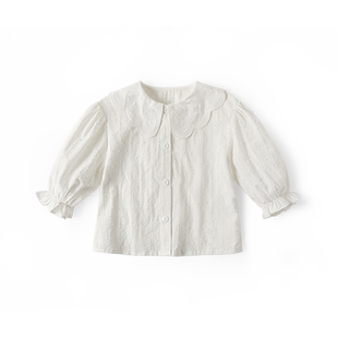 女童长袖衬衫春季儿童婴儿纯棉衣服女宝春款宝宝白色花边翻领衬衣