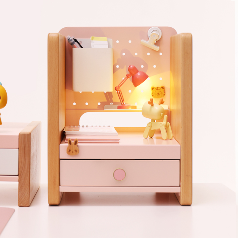 MOZI桌面洞洞板书架环保实木碳钢学生收纳架神器展示架办公置物架