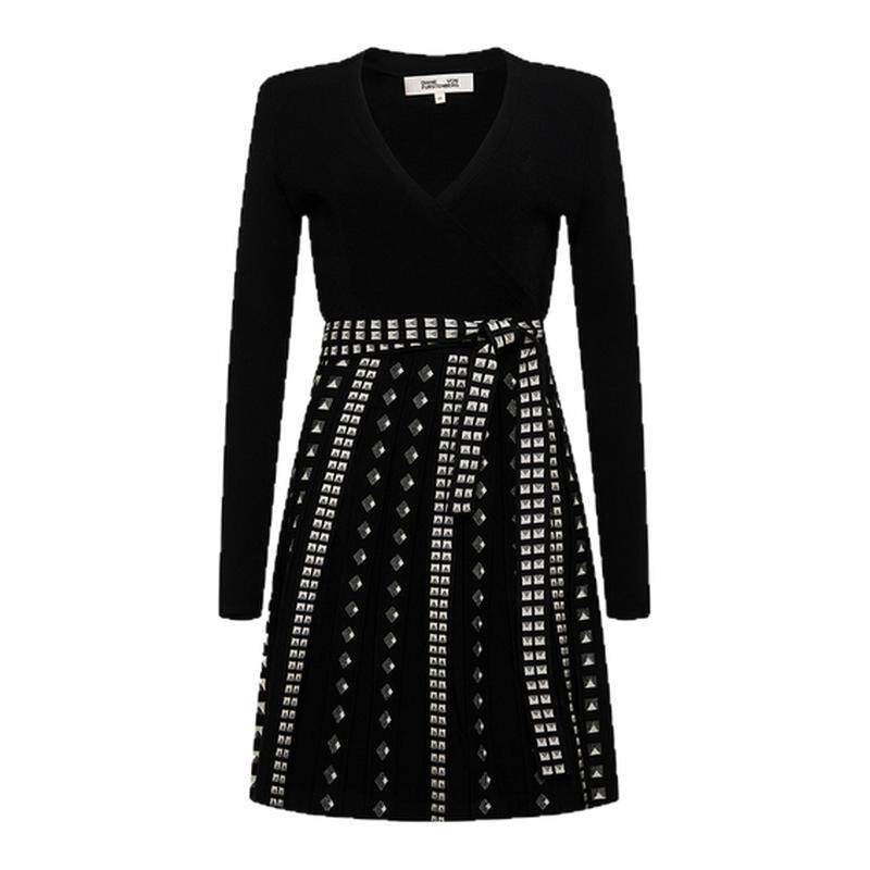 [博主同款]DVF A字裙摆拼接图案提花针织裹身裙DR3S005