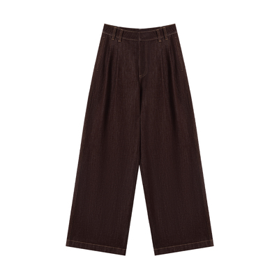 COLINWANG-COLIN JEANS系列|定制咖色长绒棉老钱风显瘦阔腿牛仔裤