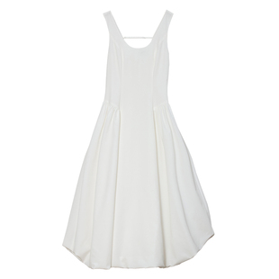 Carolingian法式松弛感！日本VISCOSE混纺立体花苞裙连衣裙小白裙