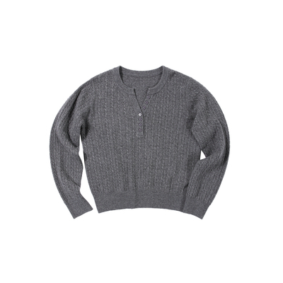 100%纯羊毛套头针织衫亨利领毛衣