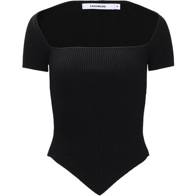CALVINLUO 新品方领罗纹针织上衣 黑色/白色