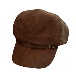 咖色麂皮绒贝雷帽女秋冬季美拉德复古显脸小八角帽大头围画家帽子