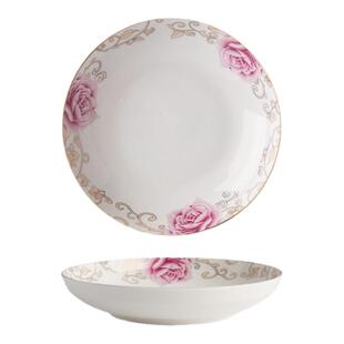 民生逐鹿餐具高温瓷宫廷玫瑰金边创意盘子陶瓷家用菜盘圆盘大鱼盘