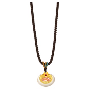 潮宏基锦时小胖福足银项链银饰套链坠链毛衣链吊坠新中式女礼物