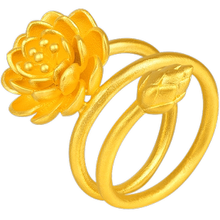 老庙黄金足金戒指古韵金古法金熙怡固口莲花花苞指环女优雅计价正