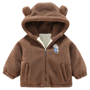 儿童毛绒外套男女童冬加厚卫衣宝宝冬装洋气童装男童羊羔绒外套潮