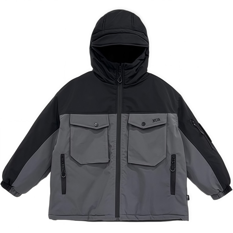 男童冬季日系工装加绒连帽棉服潮