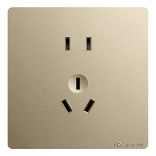 飞雕开关插座面板多孔86型家用开关面板一开带五孔USB流光金纯平