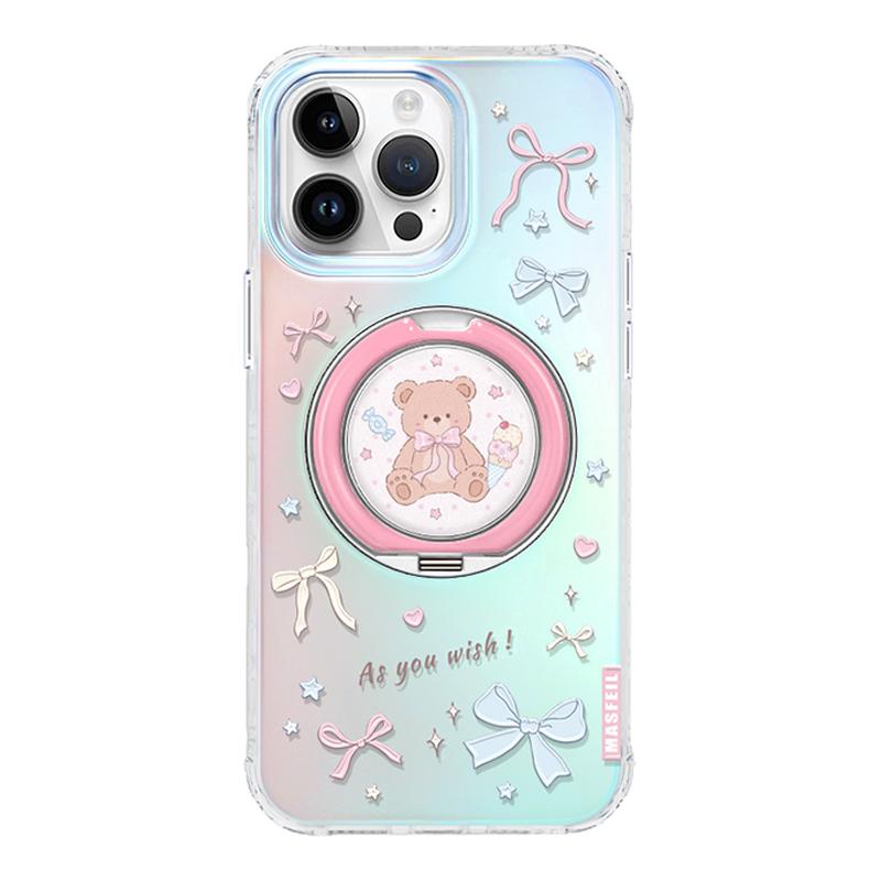 MASFEIL × 蝴蝶结小熊适用苹果18Promax手机壳新款Lo9带支架iPhone17Pro保护套16高级感女15支点超薄13pm