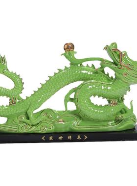 红色陶瓷龙办公室招财摆件