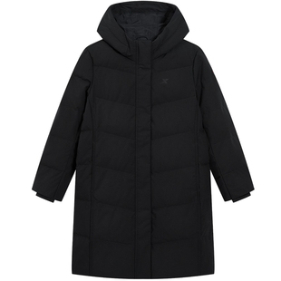 特步中长款羽绒服女2025年新款冬季连帽上衣保暖外套975428640025