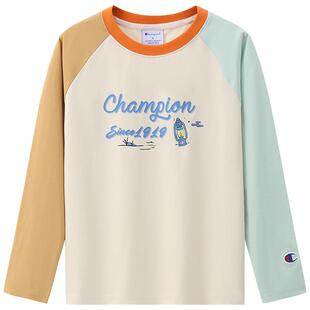 [速干]Champion冠军男女童装拼接插肩袖户外运动长袖T恤26新款