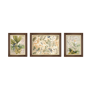 L美式装饰画植物沙发背景墙挂画田园法式客厅花鸟三联复古壁欧式