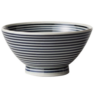 日本进口Barbar蓝驹条纹陶瓷米饭碗日式复古餐具家用斗笠碗拉面碗