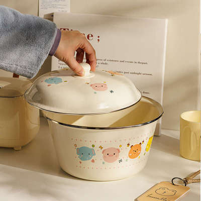 装猪油罐家用带盖汤盆搪瓷碗和面荤油缸老式大容量食品级加厚容器