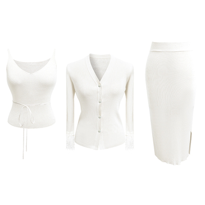高级感日常珍珠蕾丝针织三件套