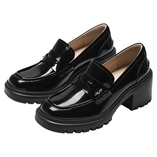 白鹿同款73hours女鞋落叶音效2025秋新款厚底高跟英伦风乐福鞋