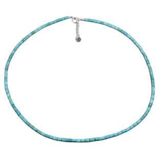 Ciel原创手工天然原矿绿松石项链管珠3mm浅蓝偏绿复古锁骨链短链