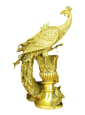 凤凰摆件纯铜孔雀家居客厅桌面玄关中式工艺酒柜摆设卧室结婚礼品