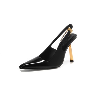 高跟鞋女2025年新款夏季尖头金属细跟高级感宴会女鞋漆皮黑色单鞋