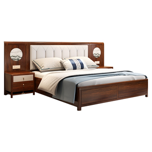 乌金木高端实木床现代简约新中式高箱储物大床1.8mx2米全原木家具