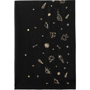 璀璨星空礼品 加密pashmina羊绒围巾 金线刺绣手工烫钻黑色披肩女