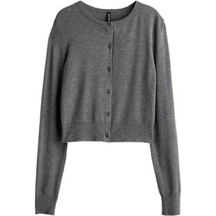 HM女装毛针织衫冬季休闲宽松圆领miu系开衫打底衫短开衫1226261