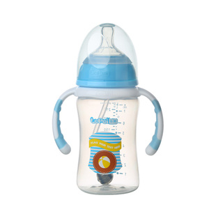 乐陪宽口径奶瓶新生儿防摔防胀气PP带手柄吸管180/240/300ml原装