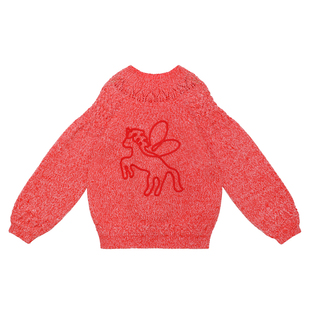 pocoblush【红色小飞马】灯笼袖新年毛衣女童冬装宽松针织衫上衣